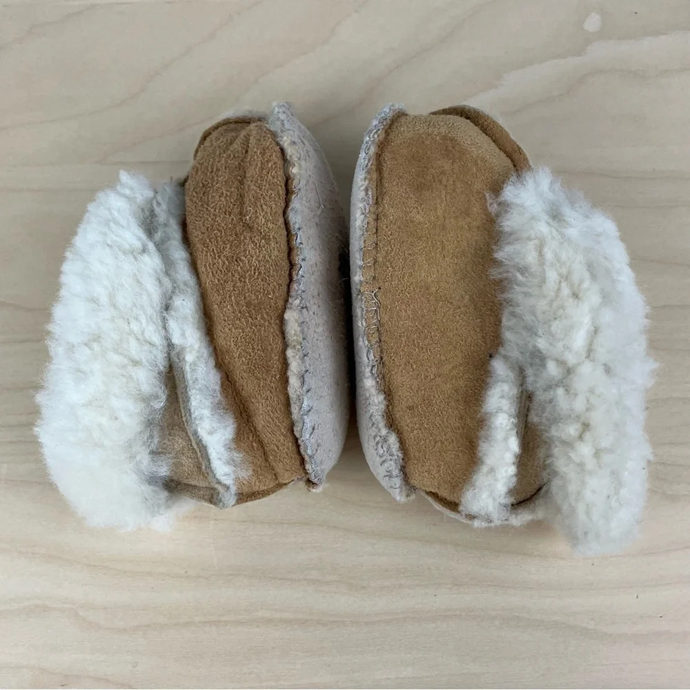 Vintage Baby Size 2-3 Brown Suede Shearling Lined Slipper Booties Unbranded